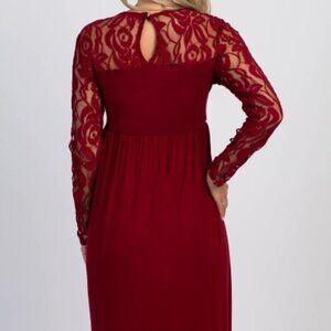 New With Tags PinkBlush Burgundy Lace Sleeve Maternity Maxi Dress